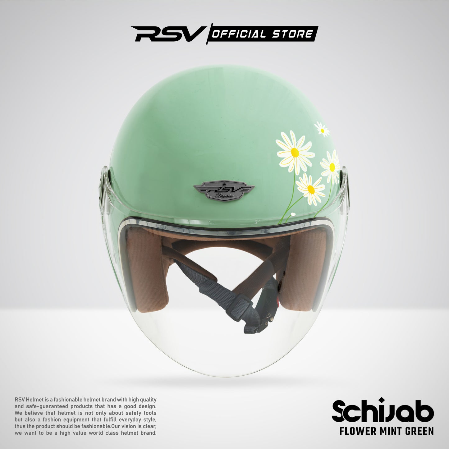 RSV X TVS SC Hijab Retro Classic Helm Half Face - Flower Mint Glossy l Helm Hijab