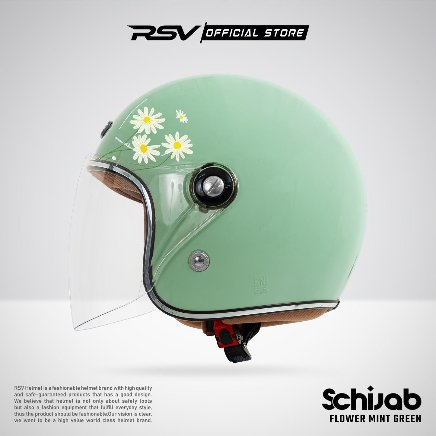 RSV X TVS SC Hijab Retro Classic Helm Half Face - Flower Mint Glossy l Helm Hijab