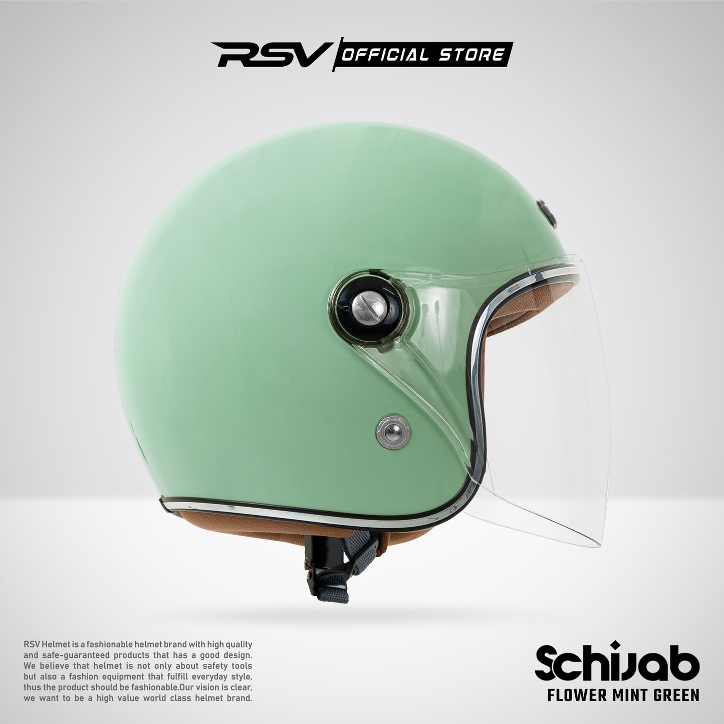 RSV SC Hijab Retro Classic Helm Half Face - Flower Mint Green l Helm Hijab