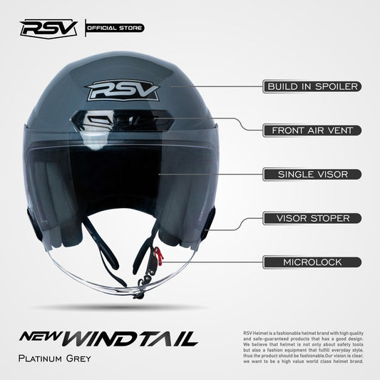 RSV X TVS NEW WINDTAIL PLATINUM GREY GLOSSY SINGLE VISOR