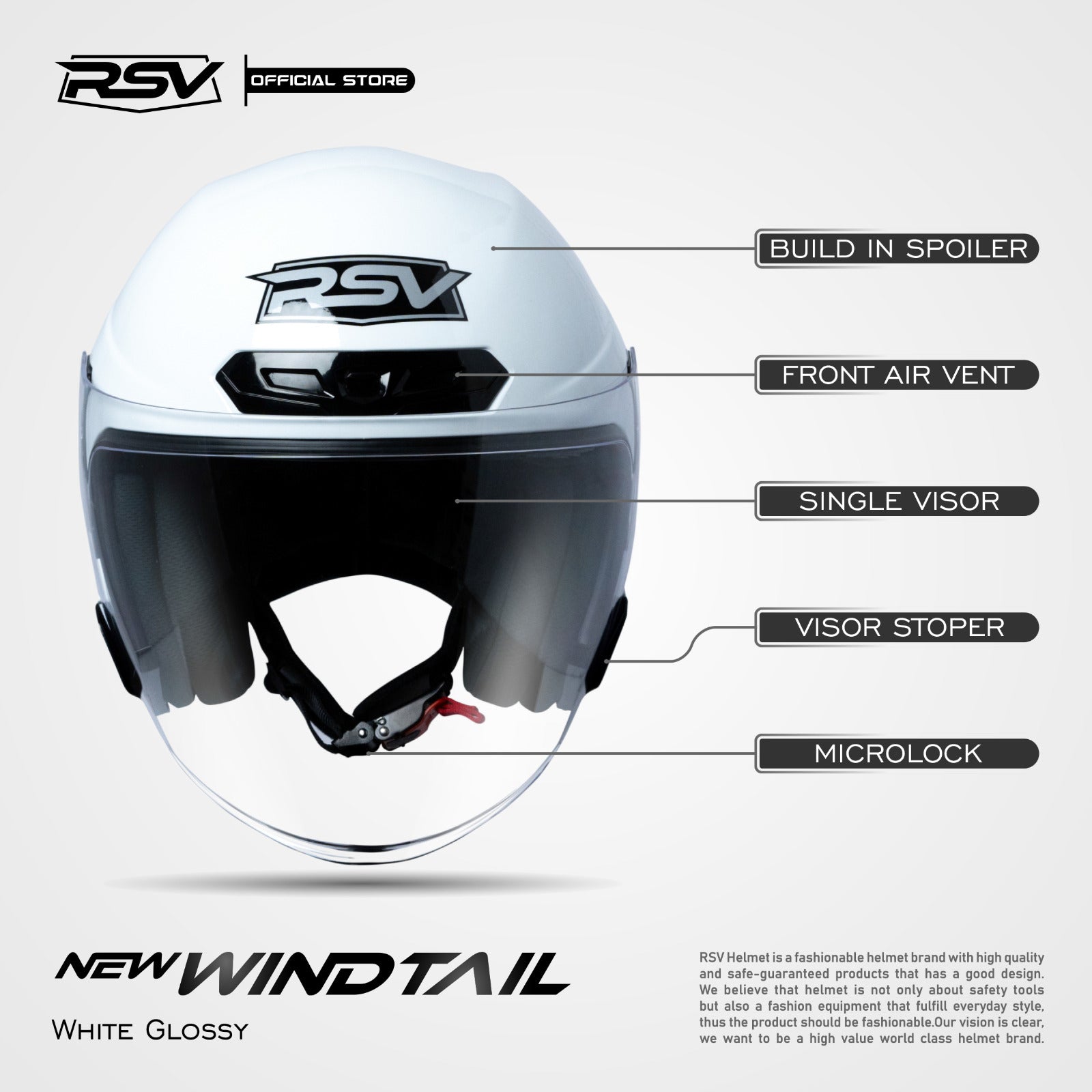 RSV X TVS NEW WINDTAIL WHITE GLOSSY SINGLE VISOR – RSV Helmets - PT ...