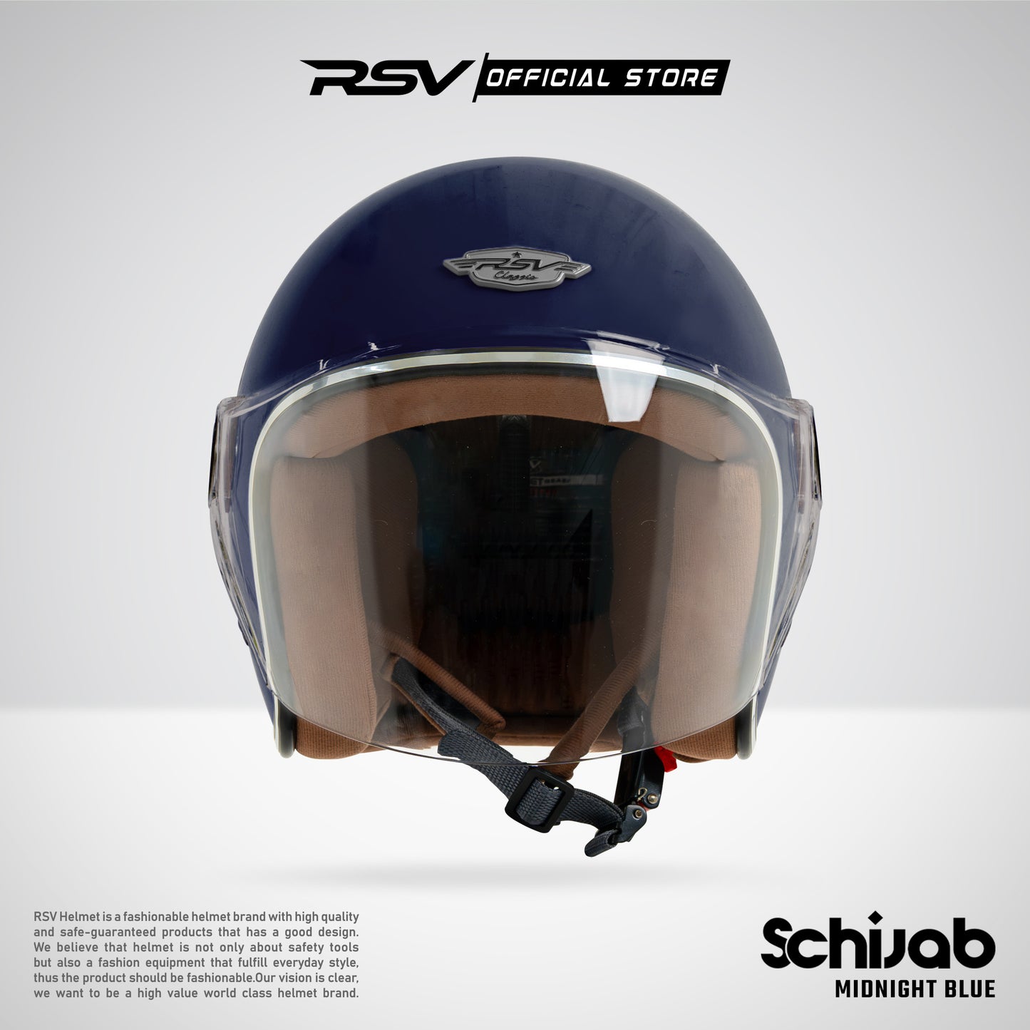 RSV X TVS SC Hijab Retro Classic Helm Half Face - Midnight Blue Glossy l Helm Hijab