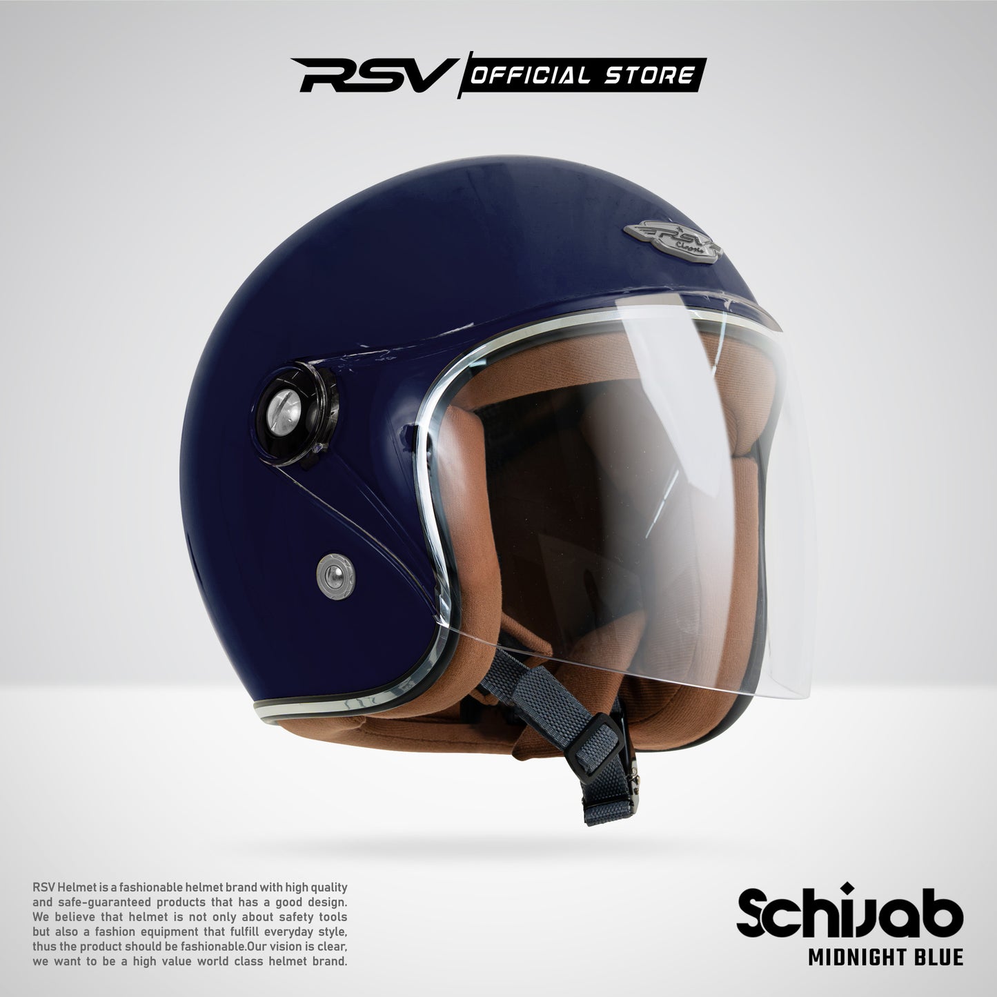 RSV X TVS SC Hijab Retro Classic Helm Half Face - Midnight Blue Glossy l Helm Hijab