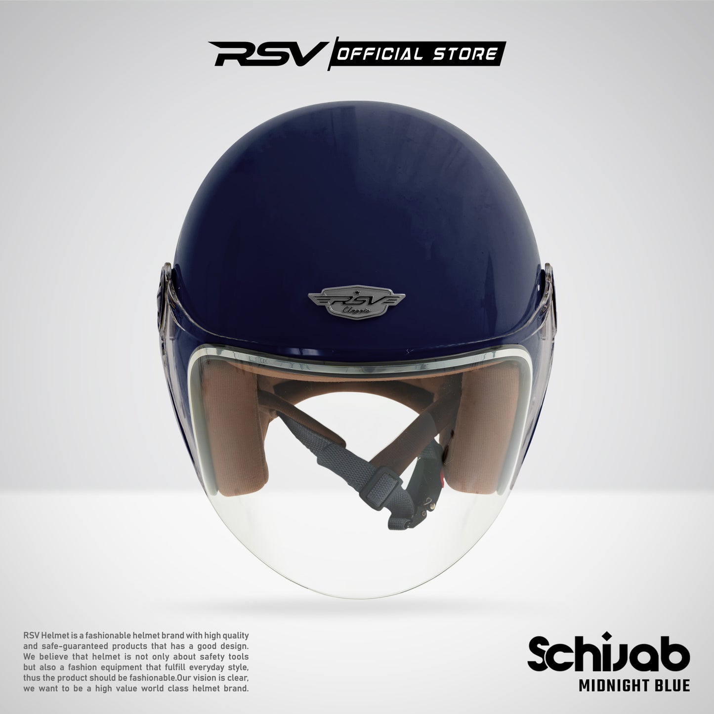 RSV X TVS SC Hijab Retro Classic Helm Half Face - Midnight Blue Glossy l Helm Hijab