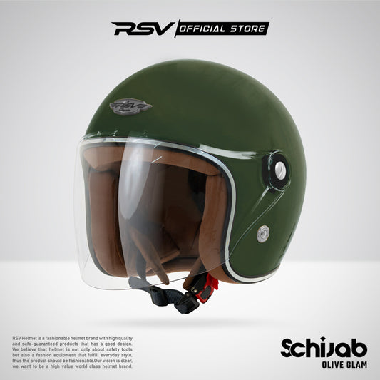 RSV X TVS SC Hijab Retro Classic Helm Half Face - Olive Glam Glossy l Helm Hijab
