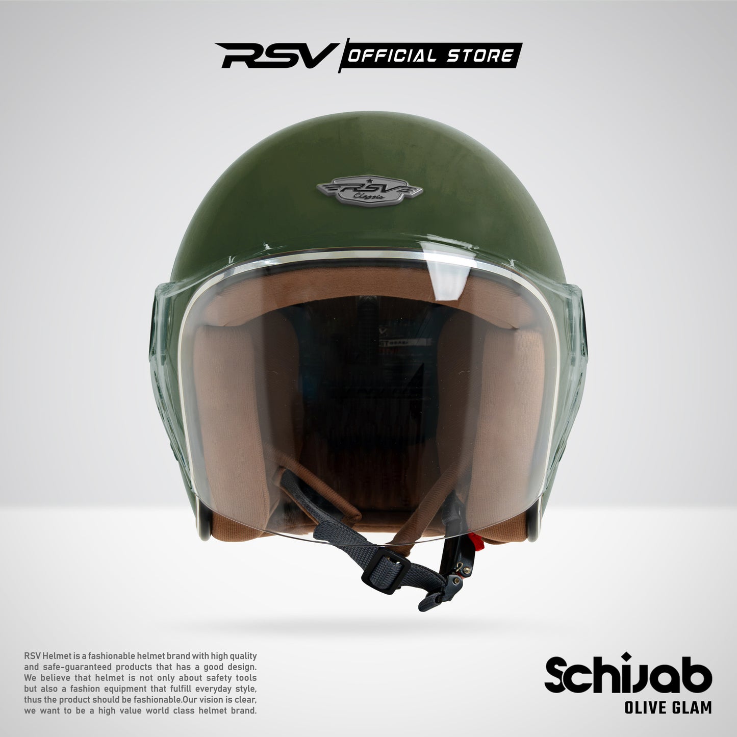 RSV X TVS SC Hijab Retro Classic Helm Half Face - Olive Glam Glossy l Helm Hijab