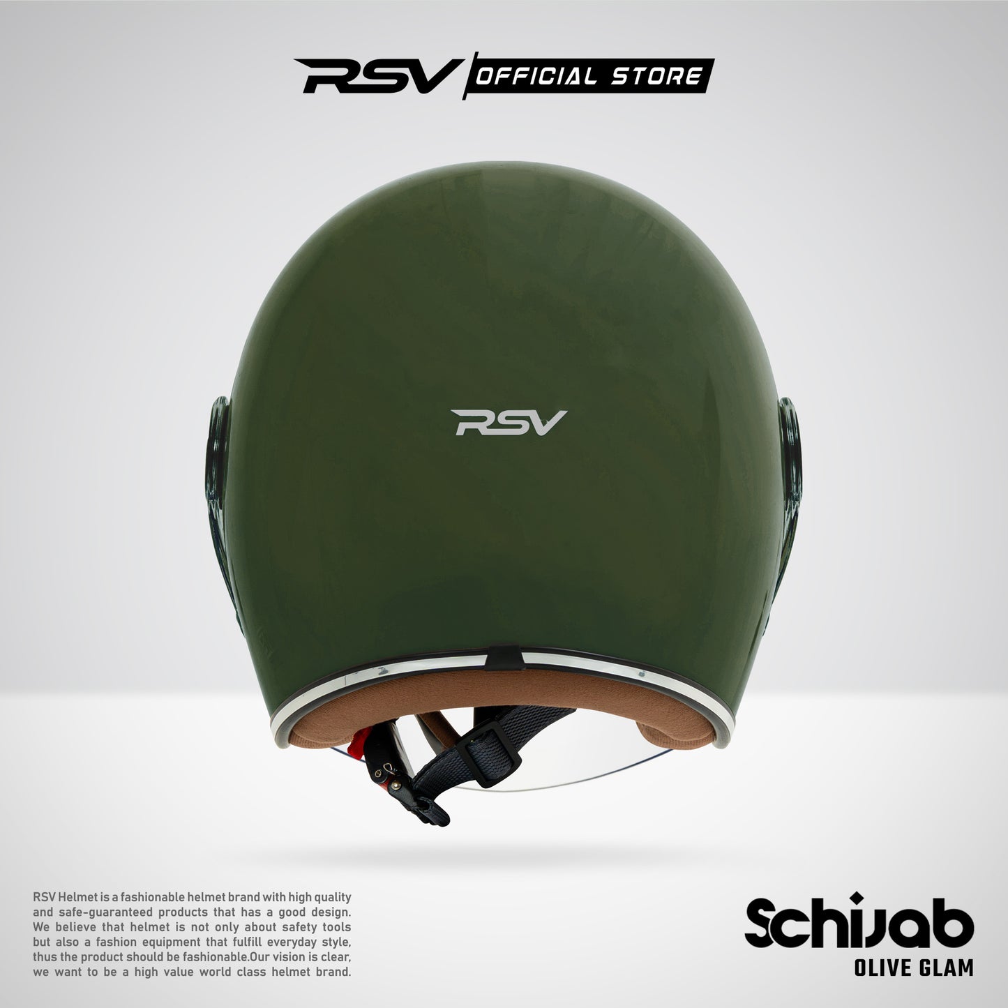 RSV X TVS SC Hijab Retro Classic Helm Half Face - Olive Glam Glossy l Helm Hijab