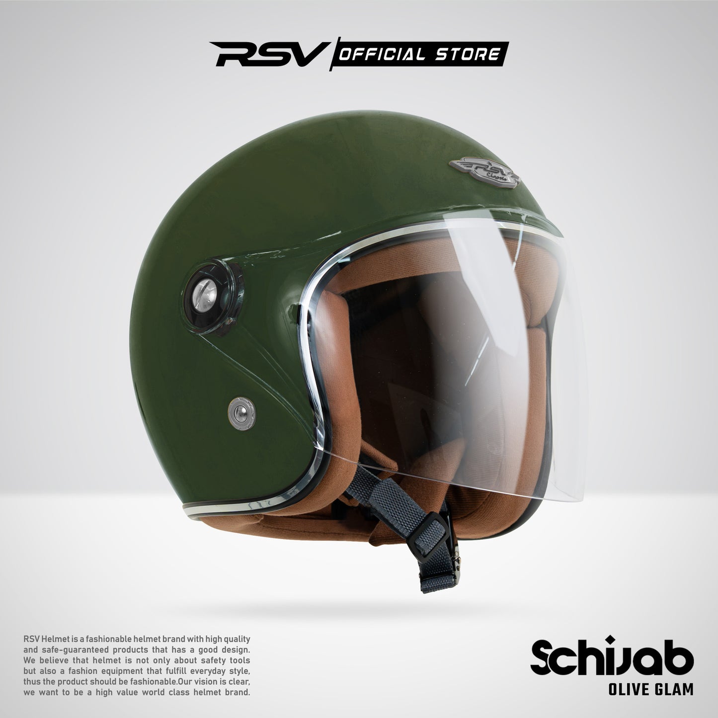 RSV X TVS SC Hijab Retro Classic Helm Half Face - Olive Glam Glossy l Helm Hijab