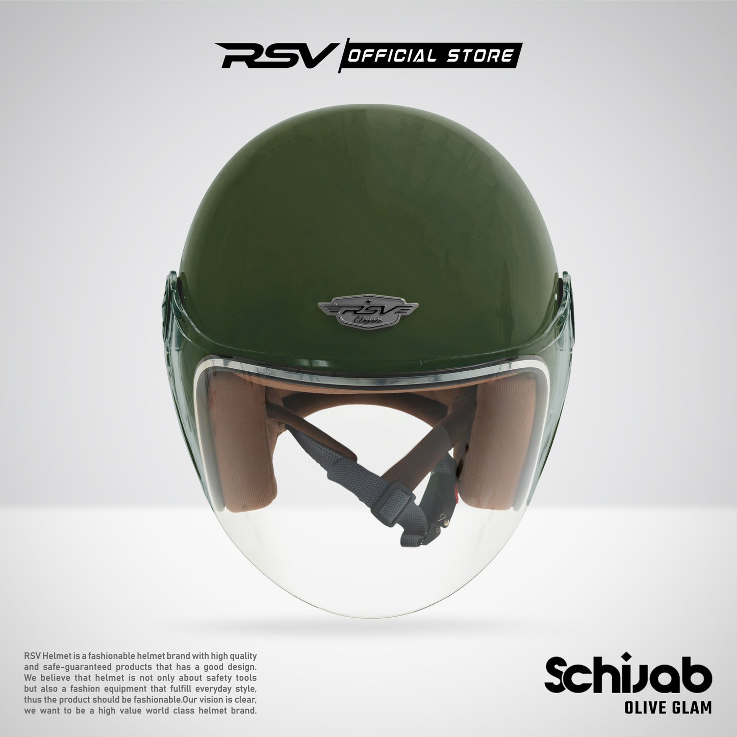 RSV X TVS SC Hijab Retro Classic Helm Half Face - Olive Glam Glossy l Helm Hijab