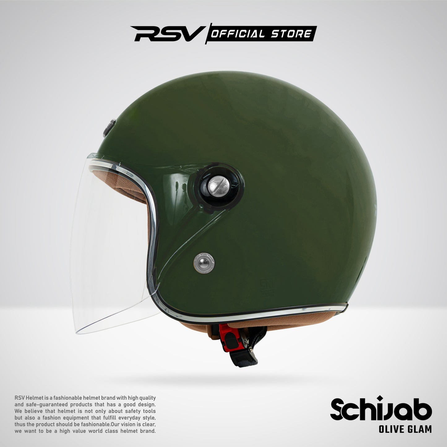 RSV X TVS SC Hijab Retro Classic Helm Half Face - Olive Glam Glossy l Helm Hijab