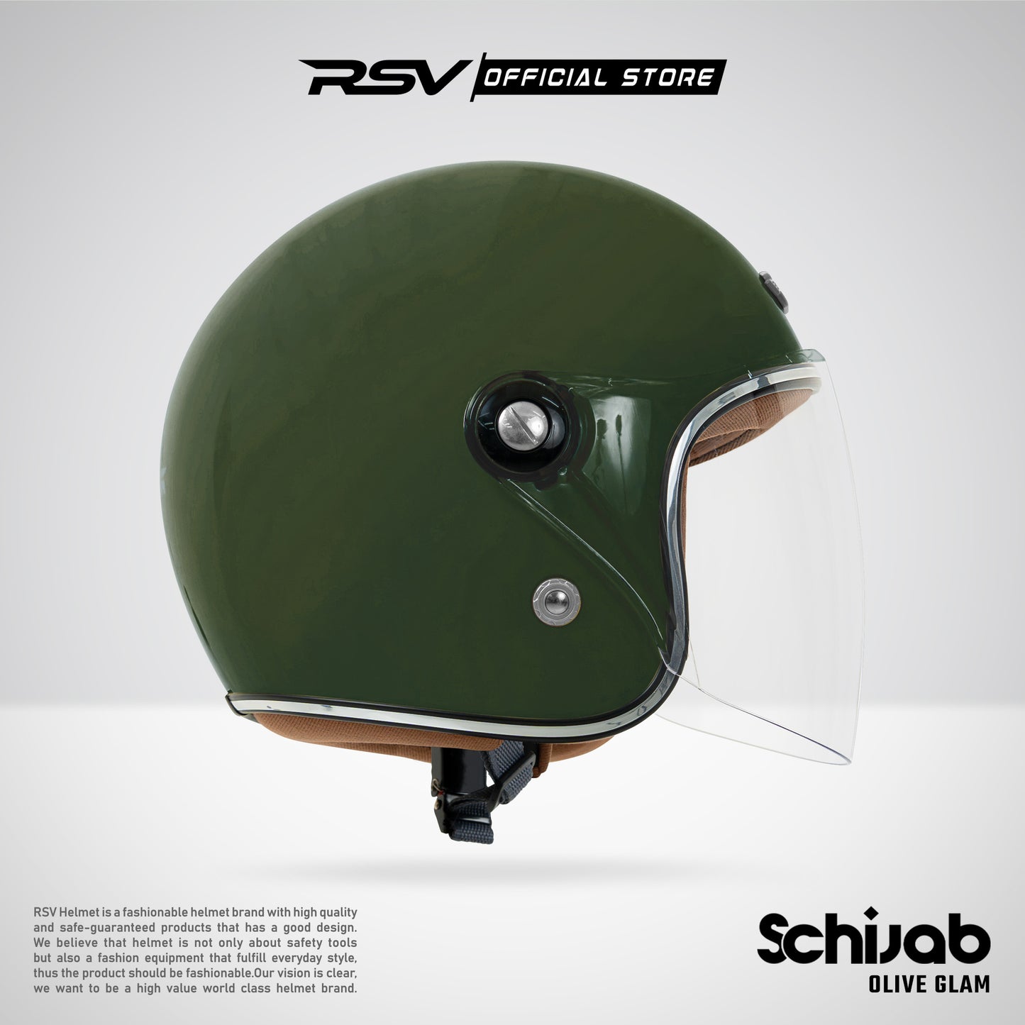 RSV X TVS SC Hijab Retro Classic Helm Half Face - Olive Glam Glossy l Helm Hijab