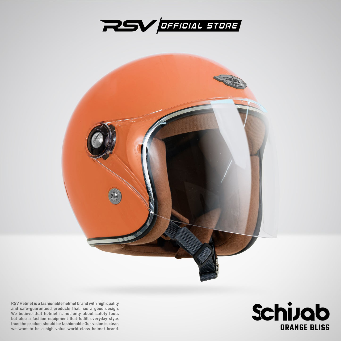 RSV X TVS SC Hijab Retro Classic Helm Half Face - Orange Glossy l Helm Hijab