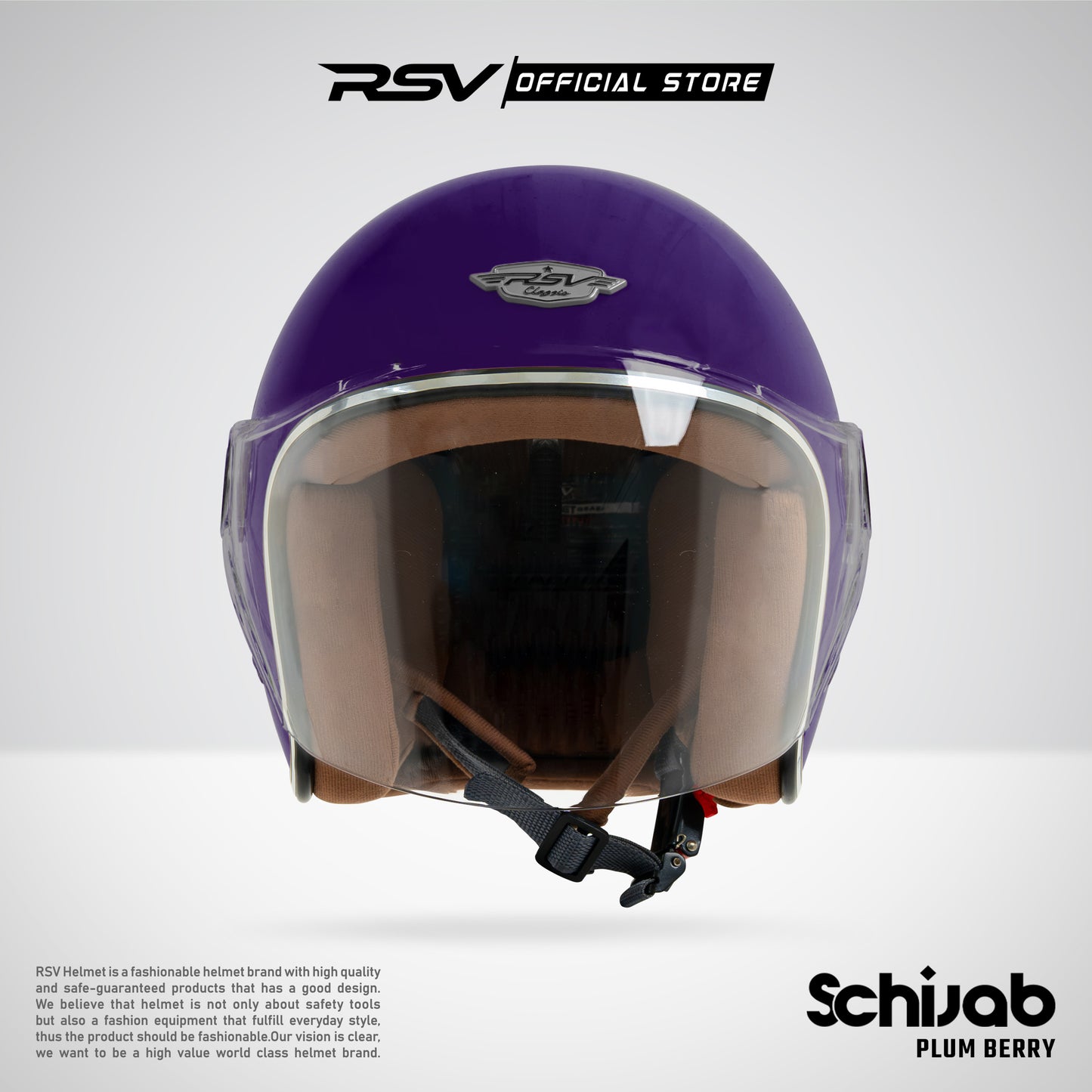 RSV X TVS SC Hijab Retro Classic Helm Half Face - Plum Beryy Glossy l Helm Hijab