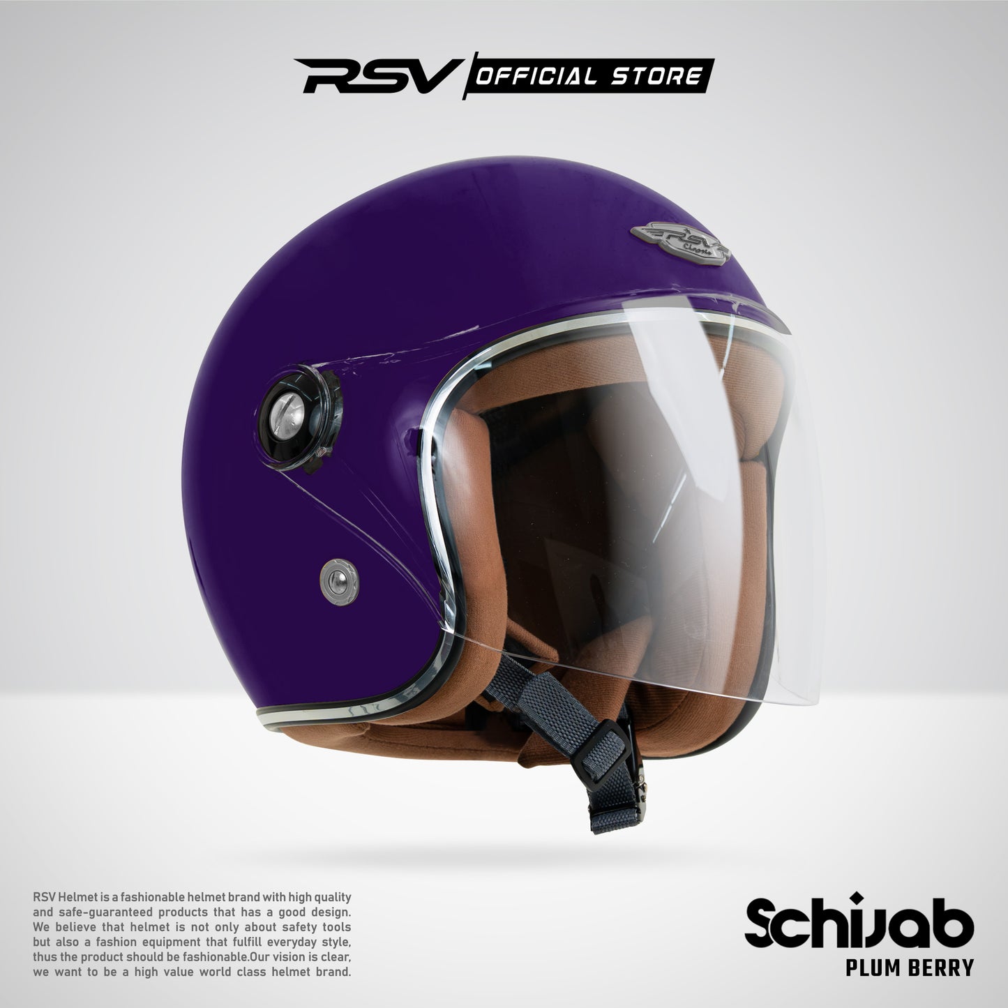 RSV X TVS SC Hijab Retro Classic Helm Half Face - Plum Beryy Glossy l Helm Hijab