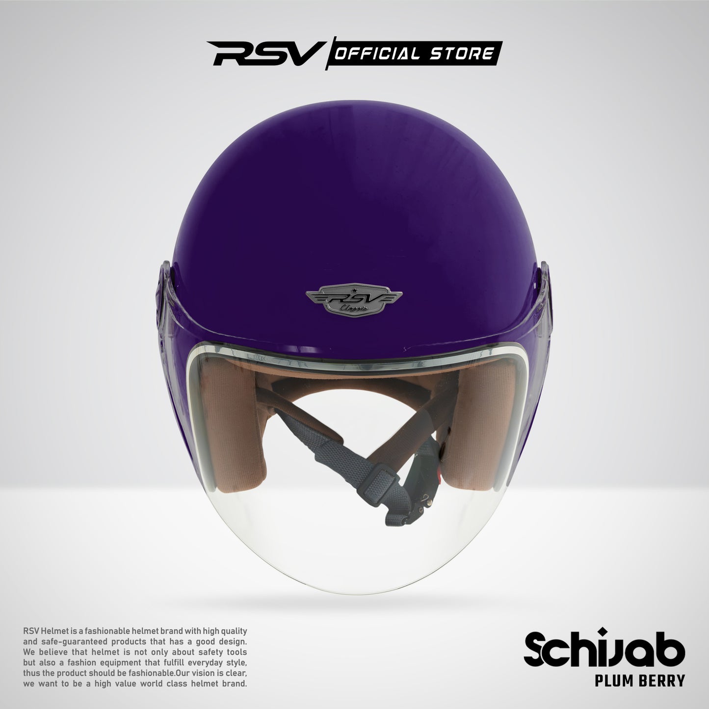 RSV X TVS SC Hijab Retro Classic Helm Half Face - Plum Beryy Glossy l Helm Hijab