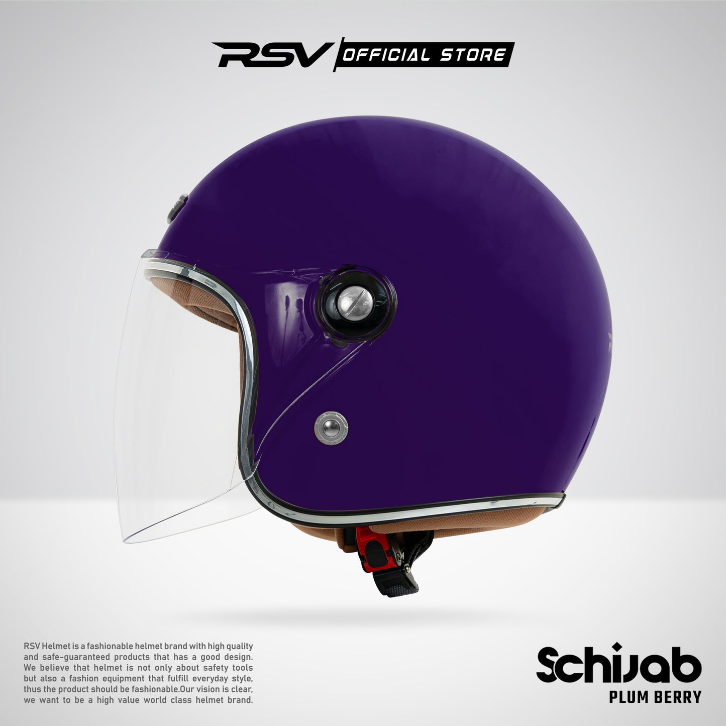 RSV X TVS SC Hijab Retro Classic Helm Half Face - Plum Beryy Glossy l Helm Hijab