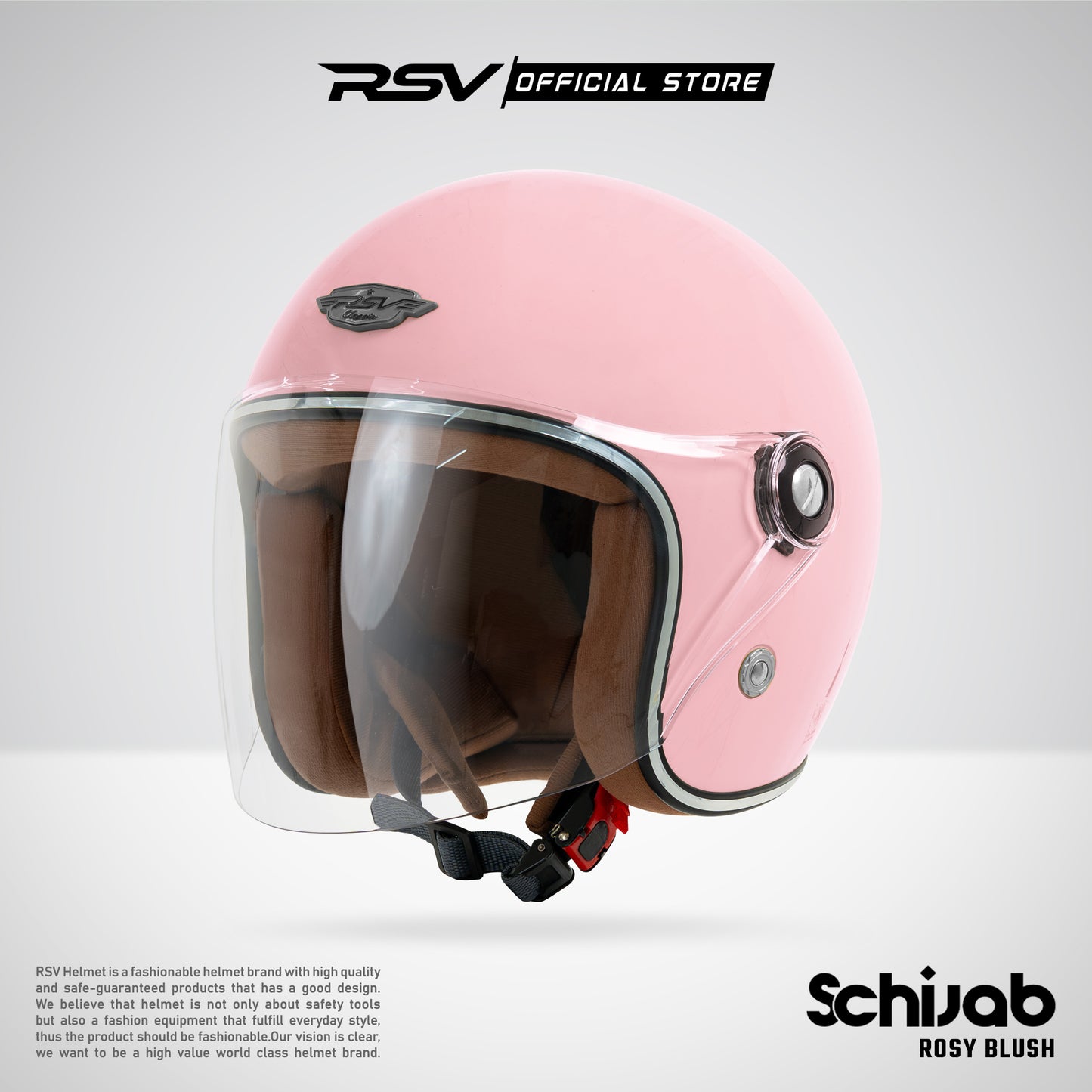 RSV X TVS SC Hijab Retro Classic Helm Half Face - Rosy Blush Glossy l Helm Hijab