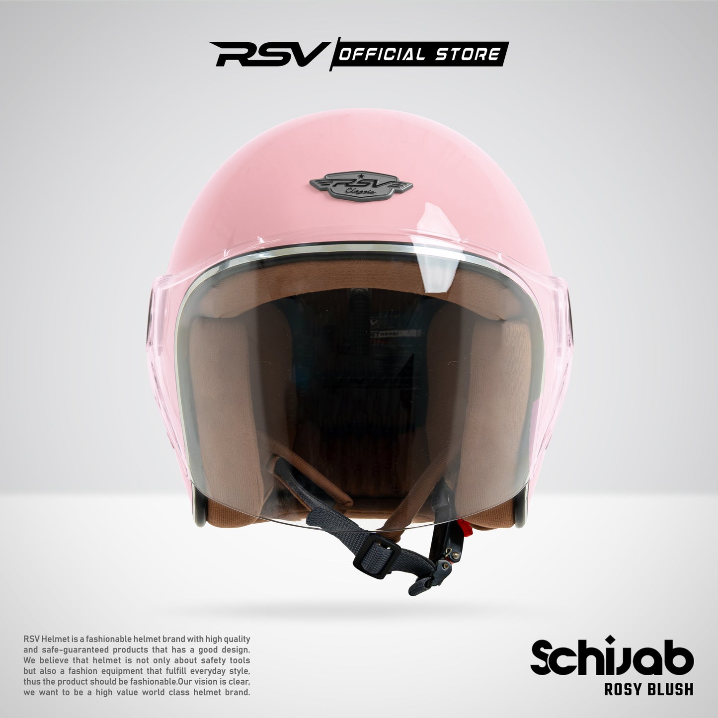 RSV X TVS SC Hijab Retro Classic Helm Half Face - Rosy Blush Glossy l Helm Hijab