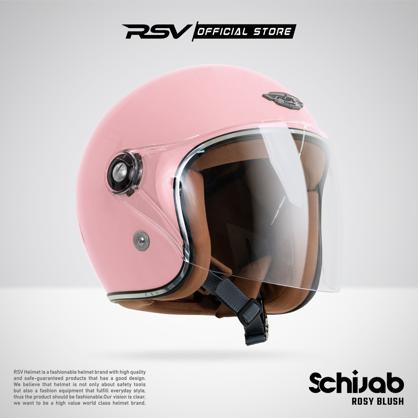 RSV X TVS SC Hijab Retro Classic Helm Half Face - Rosy Blush Glossy l Helm Hijab