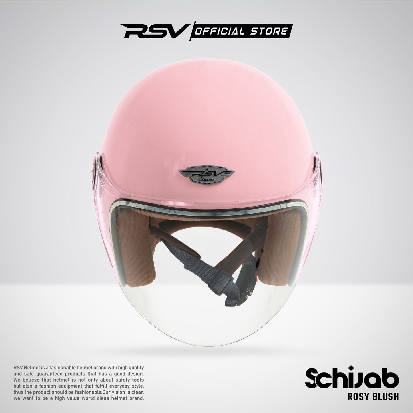 RSV X TVS SC Hijab Retro Classic Helm Half Face - Rosy Blush Glossy l Helm Hijab