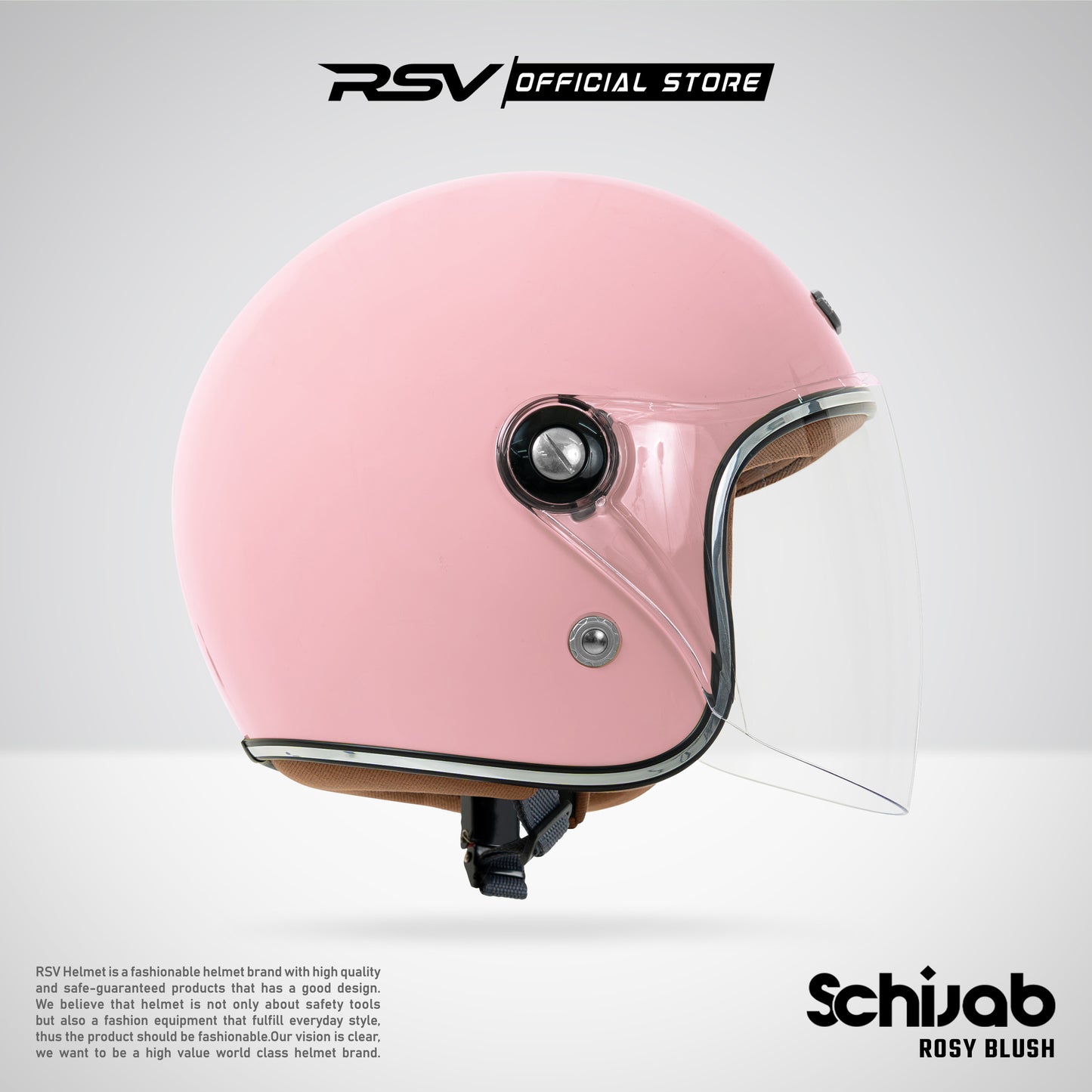 RSV X TVS SC Hijab Retro Classic Helm Half Face - Rosy Blush Glossy l Helm Hijab
