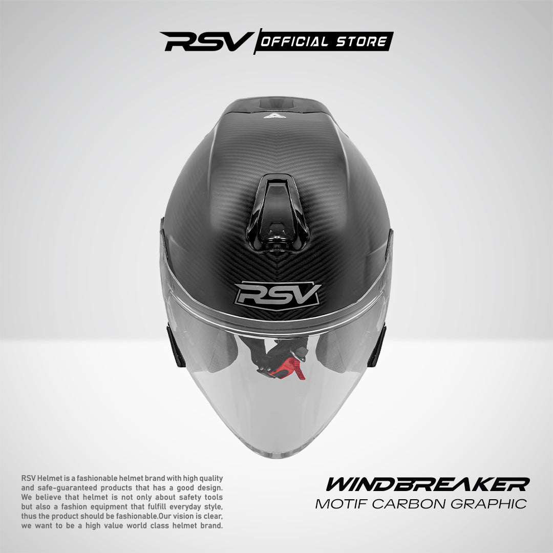 RSV X TVS Windbreaker Motif Carbon Glossy Single Visor - Helm Half Face SNI Unisex