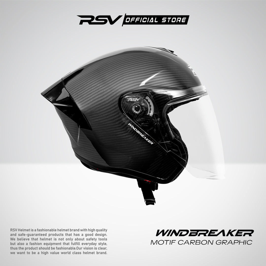 RSV Windbreaker Motif Carbon Glossy Single Visor - Helm Half Face SNI Unisex
