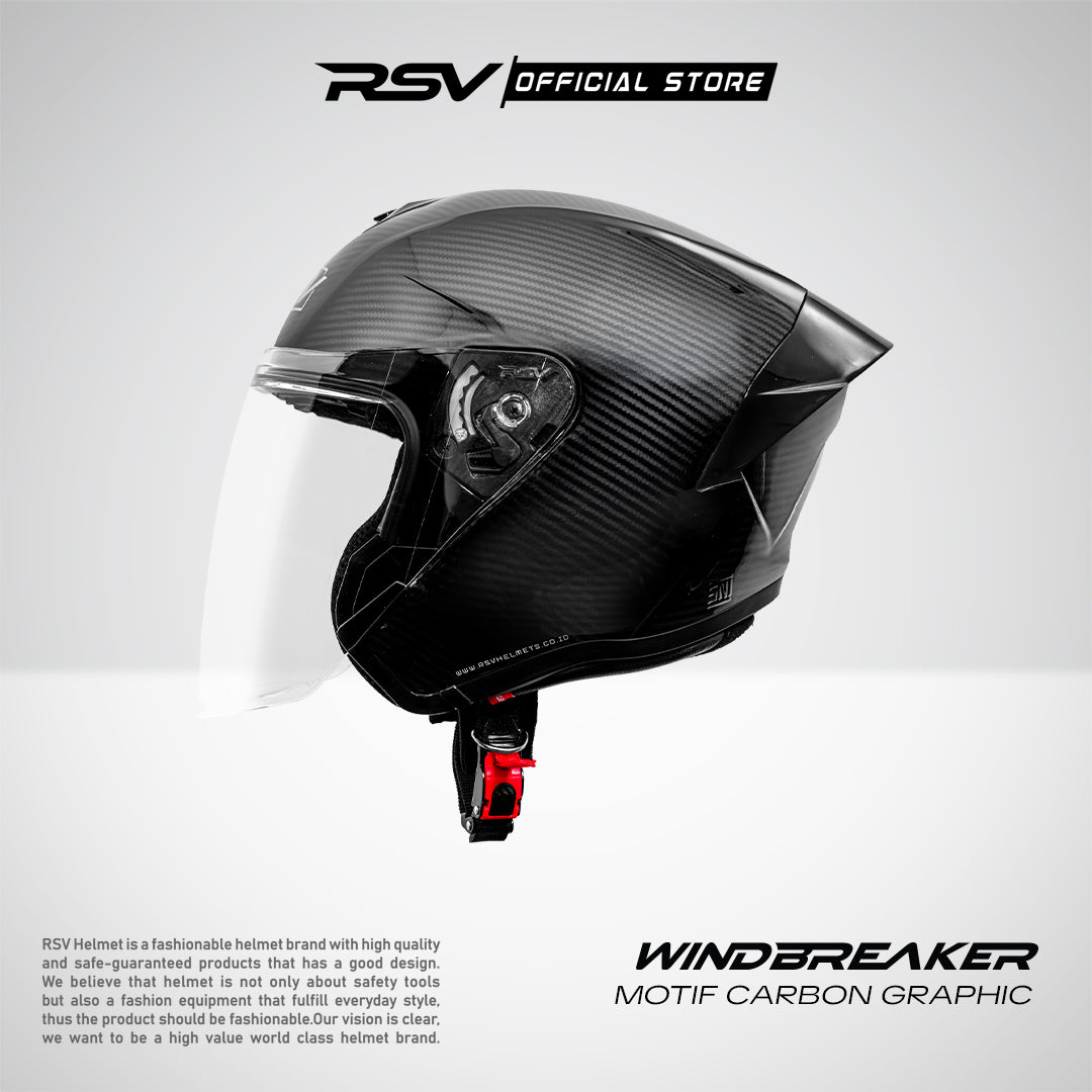 RSV X TVS Windbreaker Motif Carbon Glossy Single Visor - Helm Half Face SNI Unisex