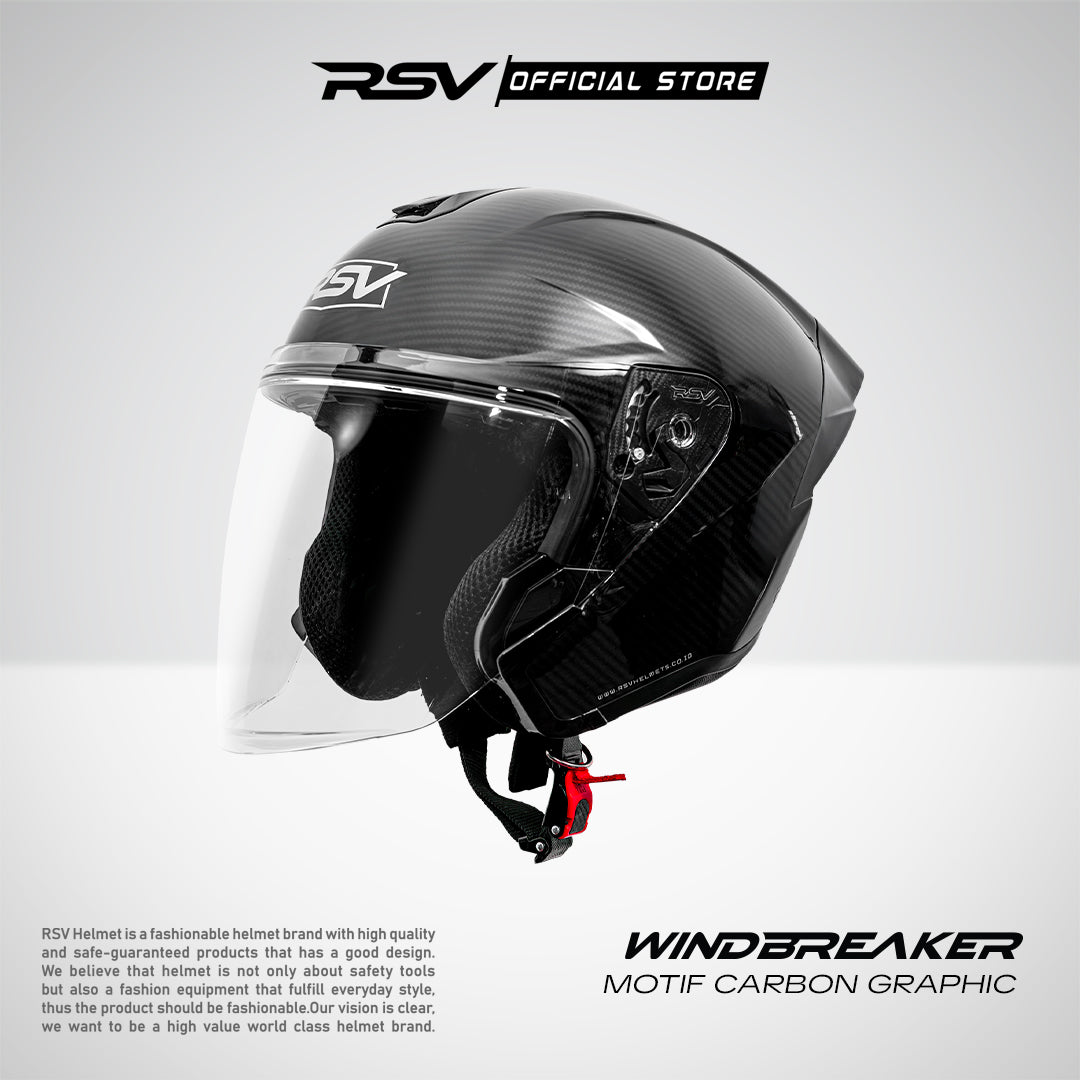RSV X TVS Windbreaker Motif Carbon Glossy Single Visor - Helm Half Face SNI Unisex