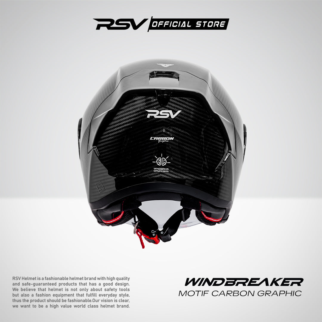 RSV Windbreaker Motif Carbon Glossy Single Visor - Helm Half Face SNI Unisex