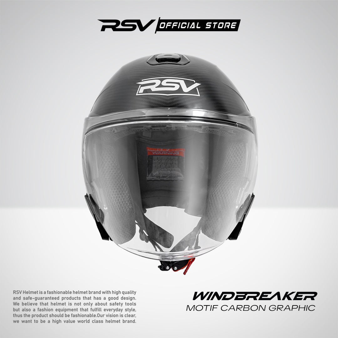 RSV Windbreaker Motif Carbon Glossy Single Visor - Helm Half Face SNI Unisex