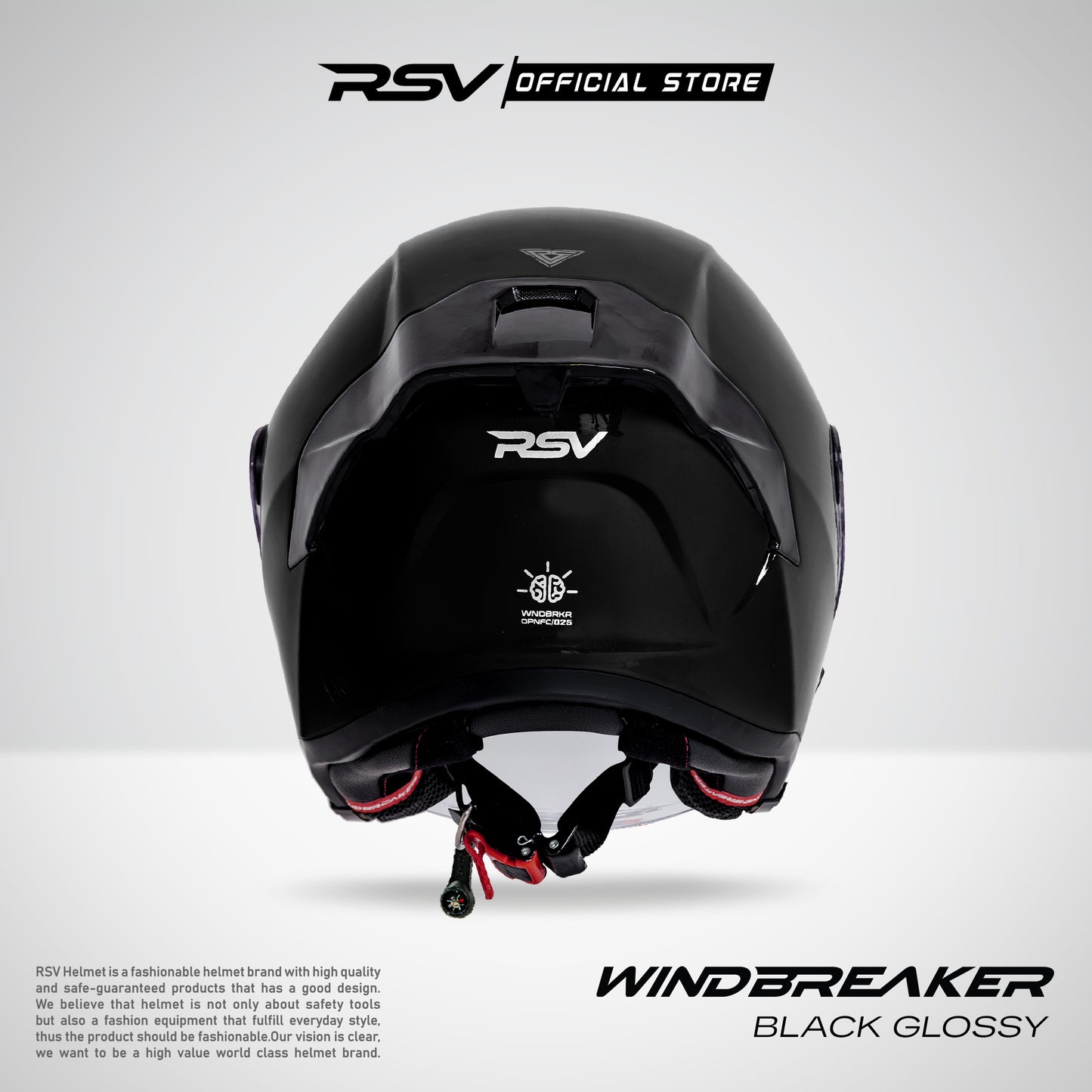 RSV Windbreaker Solid Black Glossy Single Visor - Helm Half Face SNI Unisex