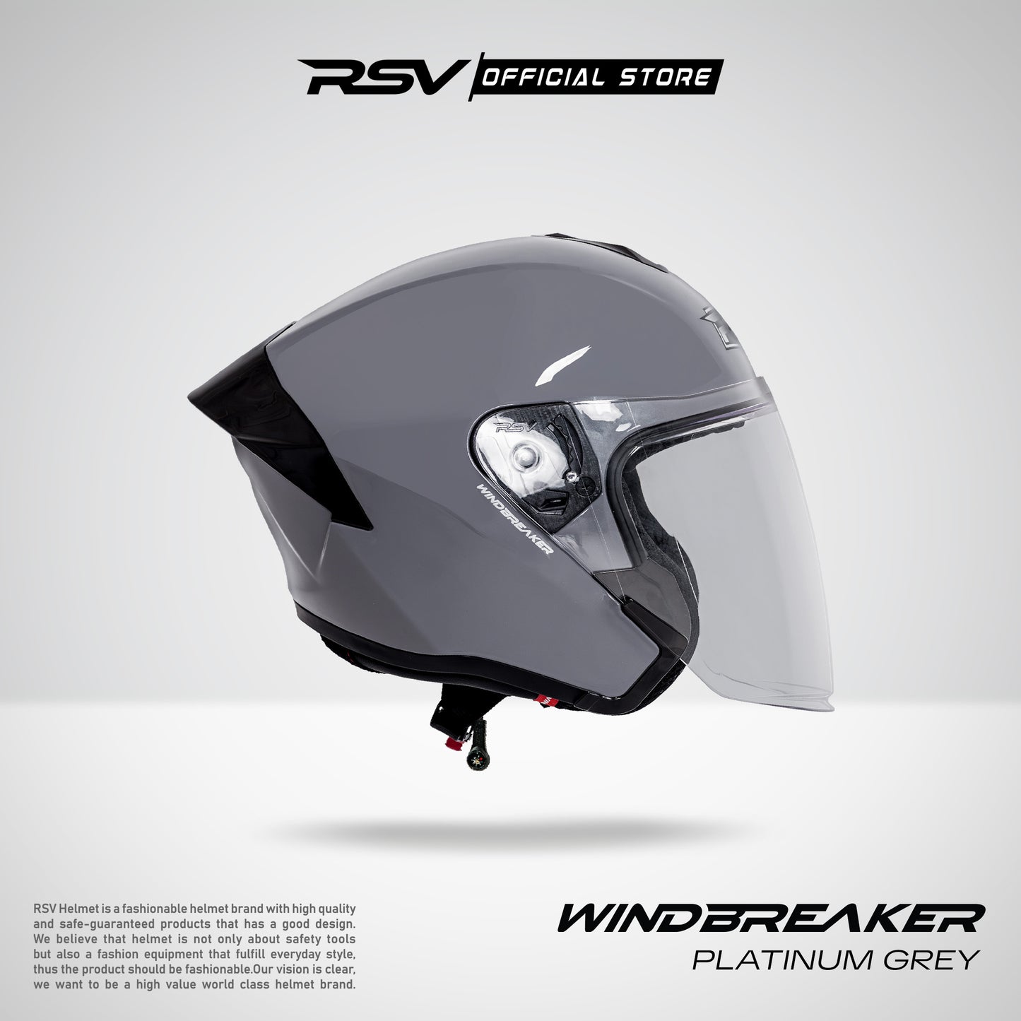 RSV Windbreaker Solid Platinum Grey Single Visor - Helm Half Face SNI Unisex