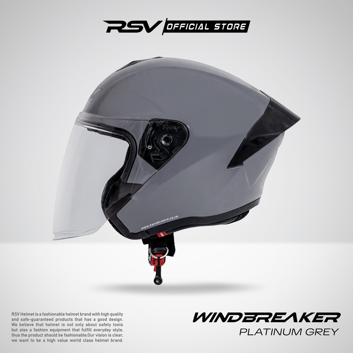 RSV Windbreaker Solid Platinum Grey Single Visor - Helm Half Face SNI Unisex