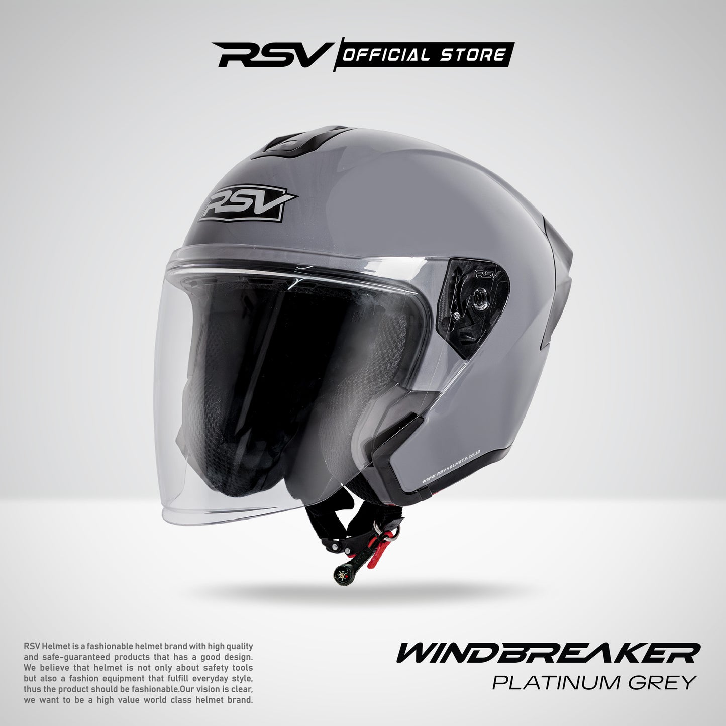 RSV Windbreaker Solid Platinum Grey Single Visor - Helm Half Face SNI Unisex
