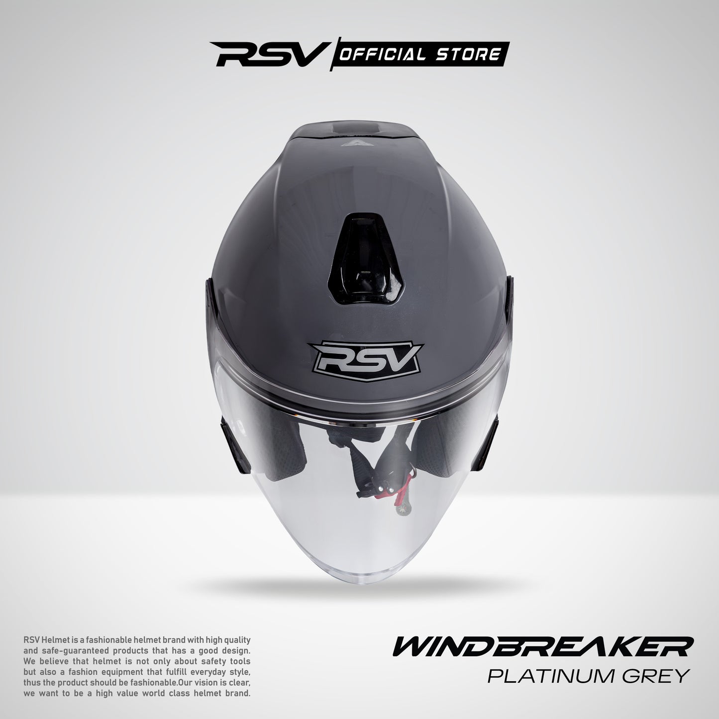RSV Windbreaker Solid Platinum Grey Single Visor - Helm Half Face SNI Unisex