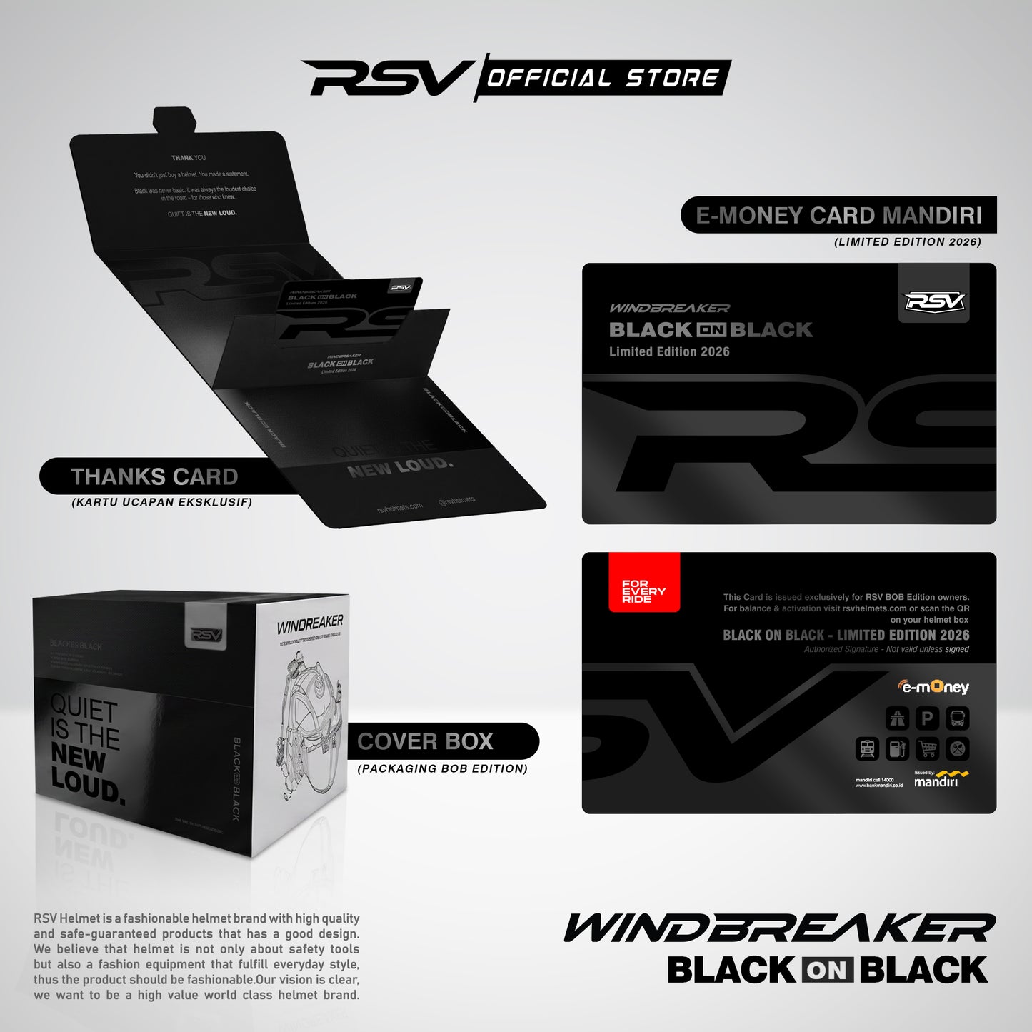 (Exclusive Package) RSV Windbreaker Motif Black On Black (BoB) Single Visor + E-Money - SNI Unisex