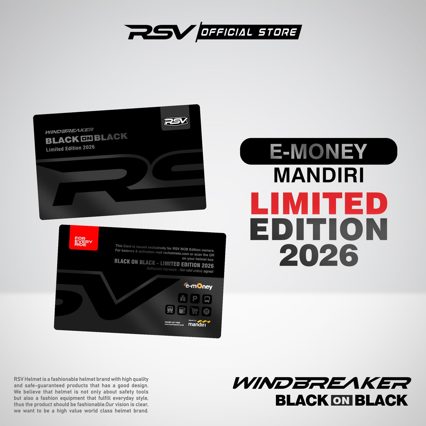 (Exclusive Package) RSV Windbreaker Motif Black On Black (BoB) Single Visor + E-Money - SNI Unisex