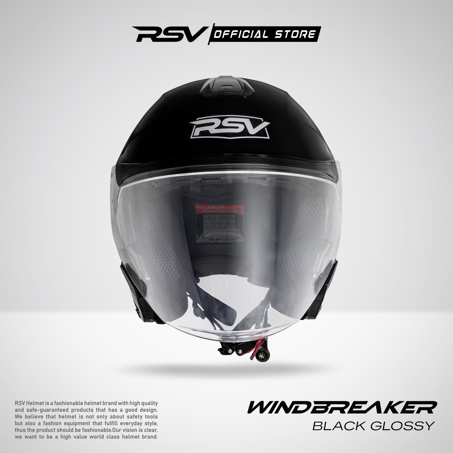 RSV X TVS Windbreaker Solid Black Glossy Single Visor - Helm Half Face SNI Unisex