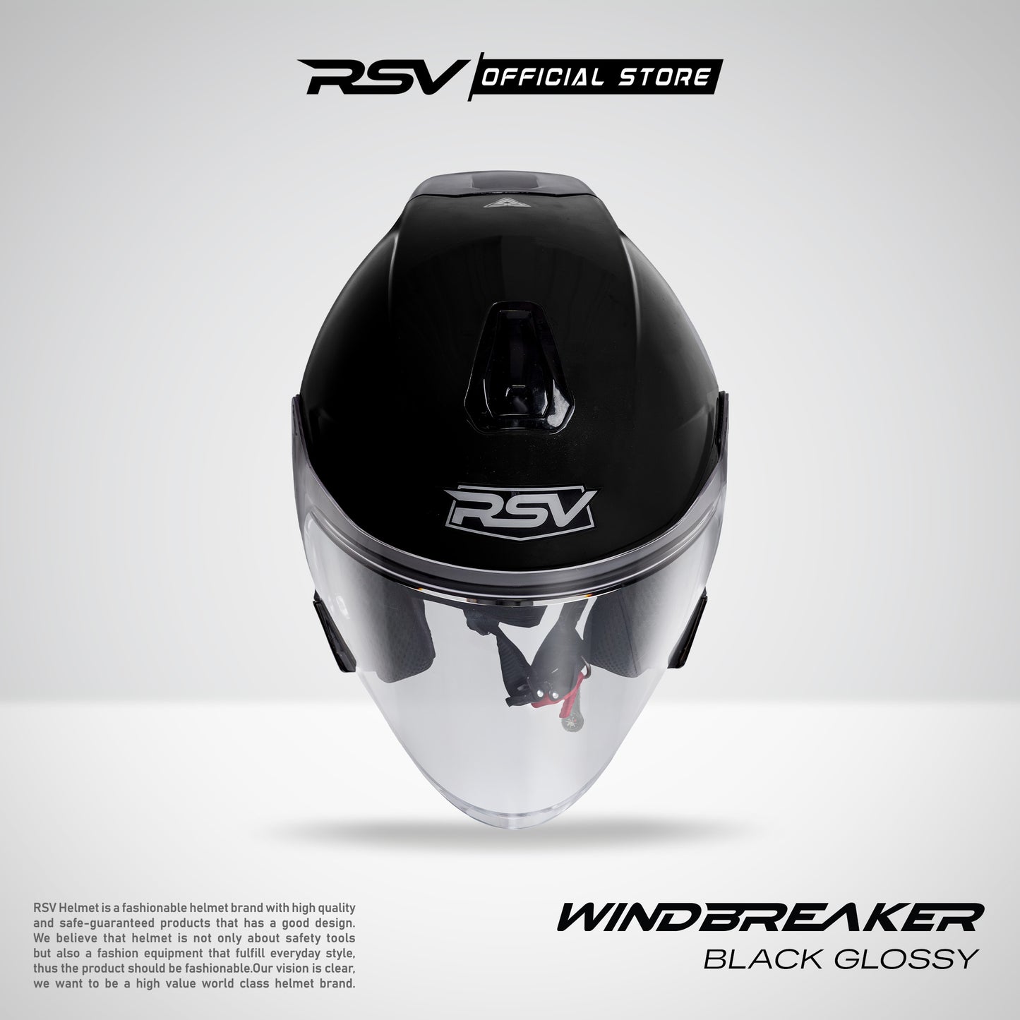 RSV X TVS Windbreaker Solid Black Glossy Single Visor - Helm Half Face SNI Unisex