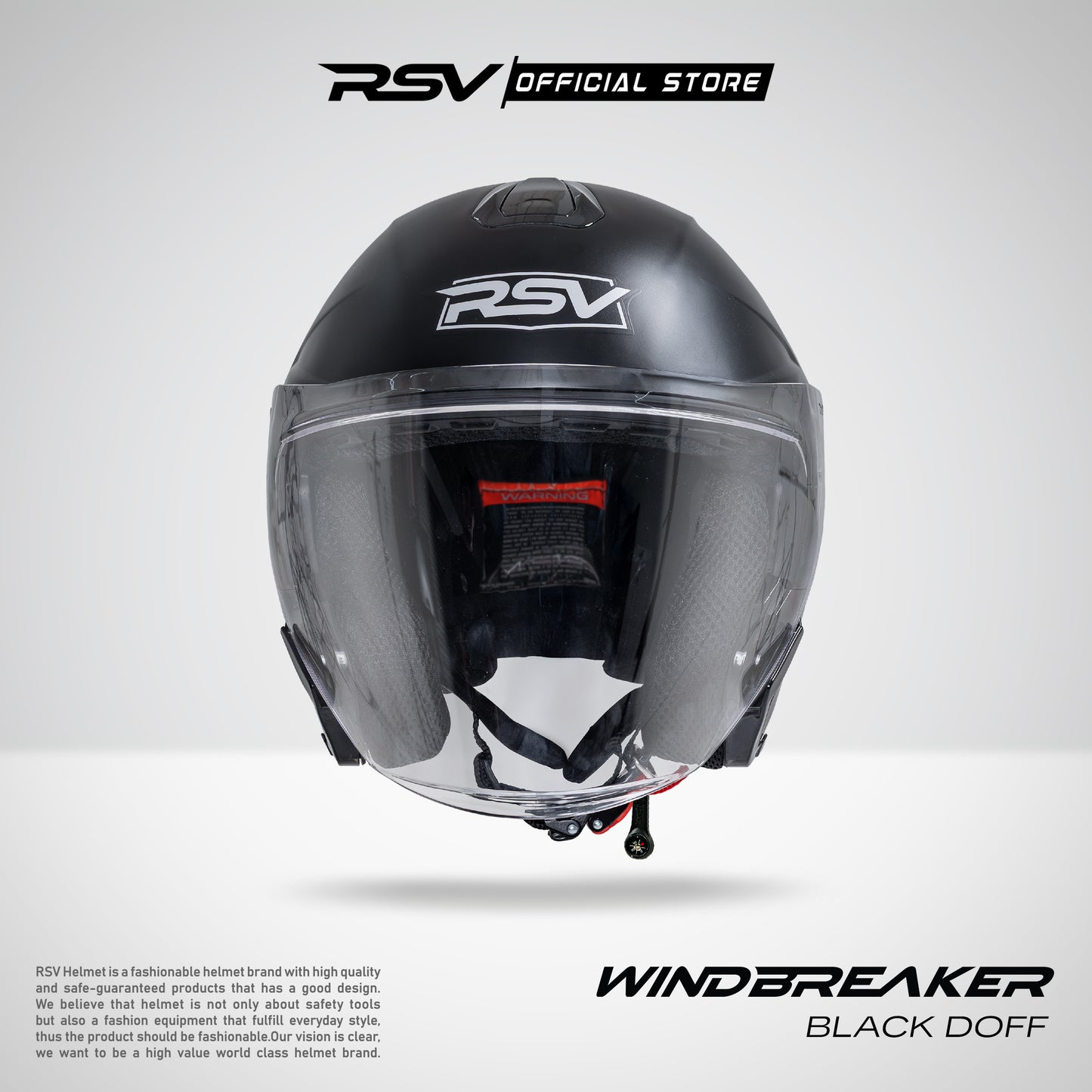RSV Windbreaker Solid Black Doff Single Visor - Helm Half Face SNI Unisex