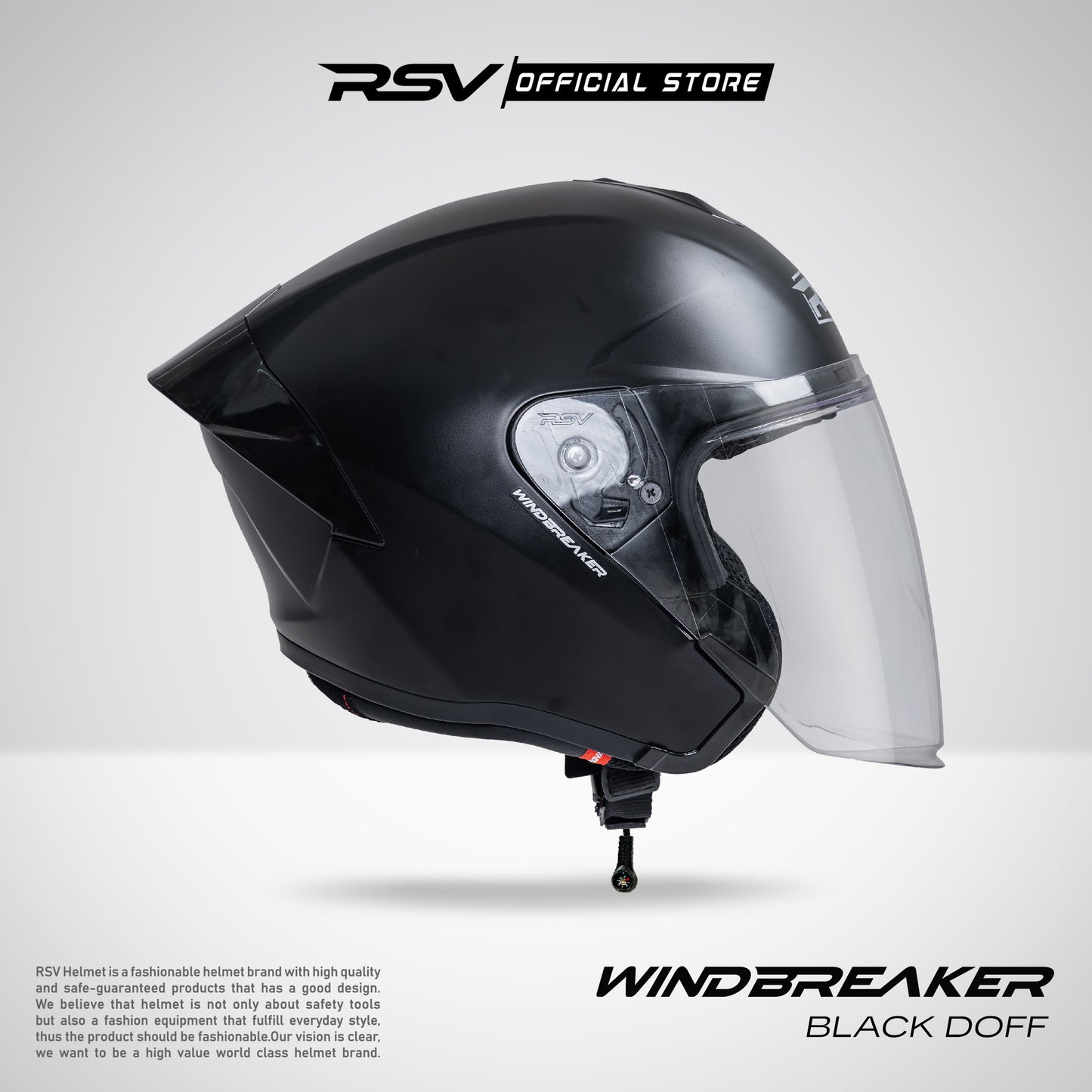 RSV Windbreaker Solid Black Doff Single Visor - Helm Half Face SNI Unisex