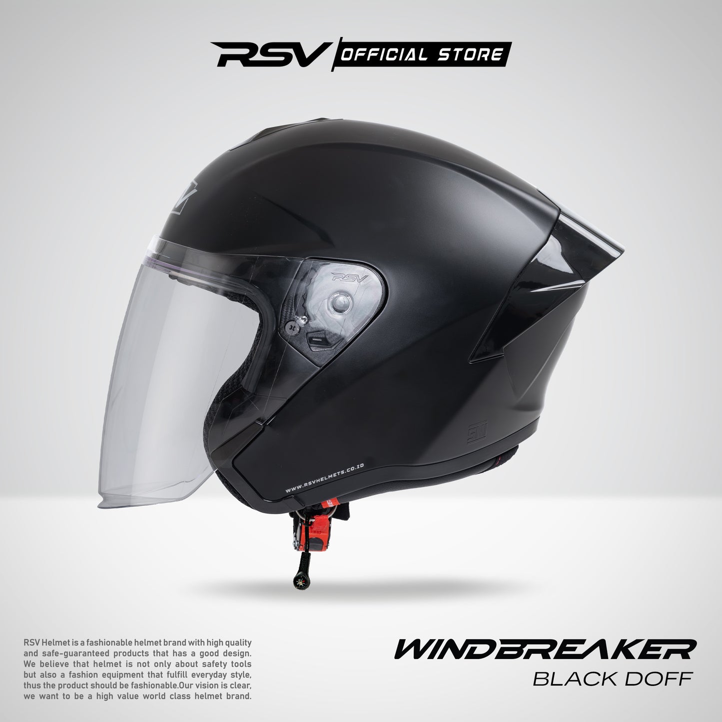 RSV Windbreaker Solid Black Doff Single Visor - Helm Half Face SNI Unisex