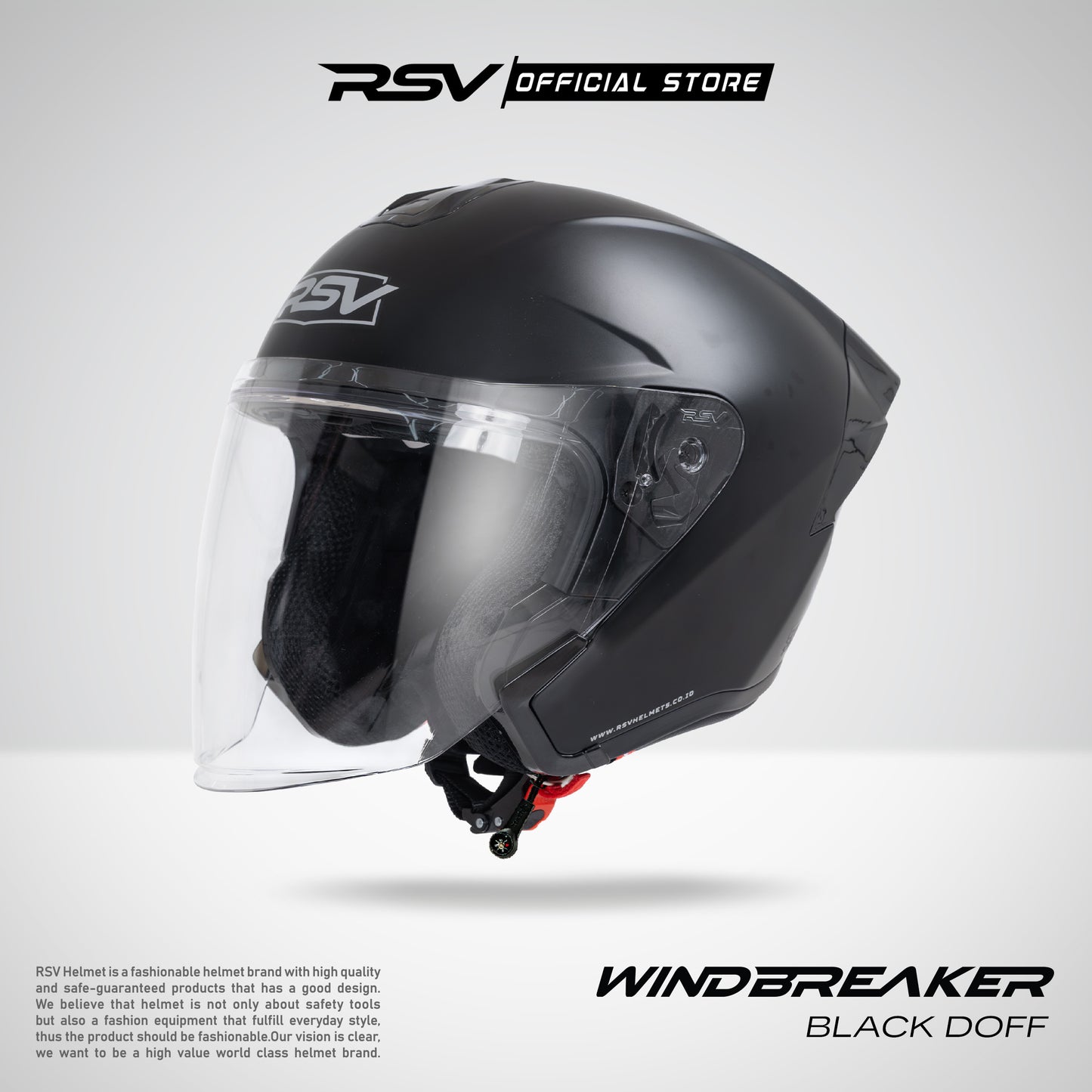 RSV Windbreaker Solid Black Doff Single Visor - Helm Half Face SNI Unisex