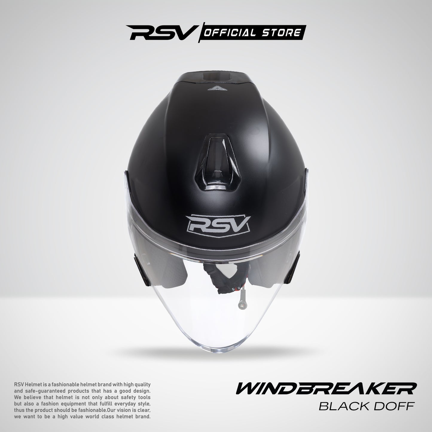 RSV Windbreaker Solid Black Doff Single Visor - Helm Half Face SNI Unisex