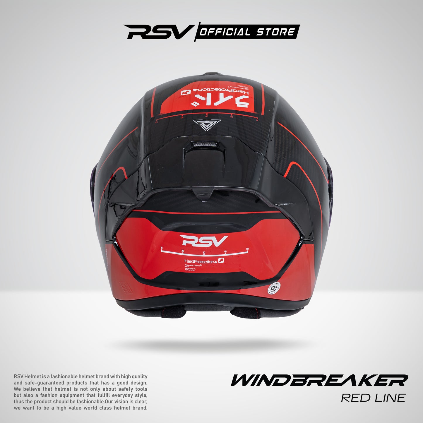 RSV Windbreaker Motif Redline Carbon Glossy Single Visor - Helm Half Face SNI Unisex