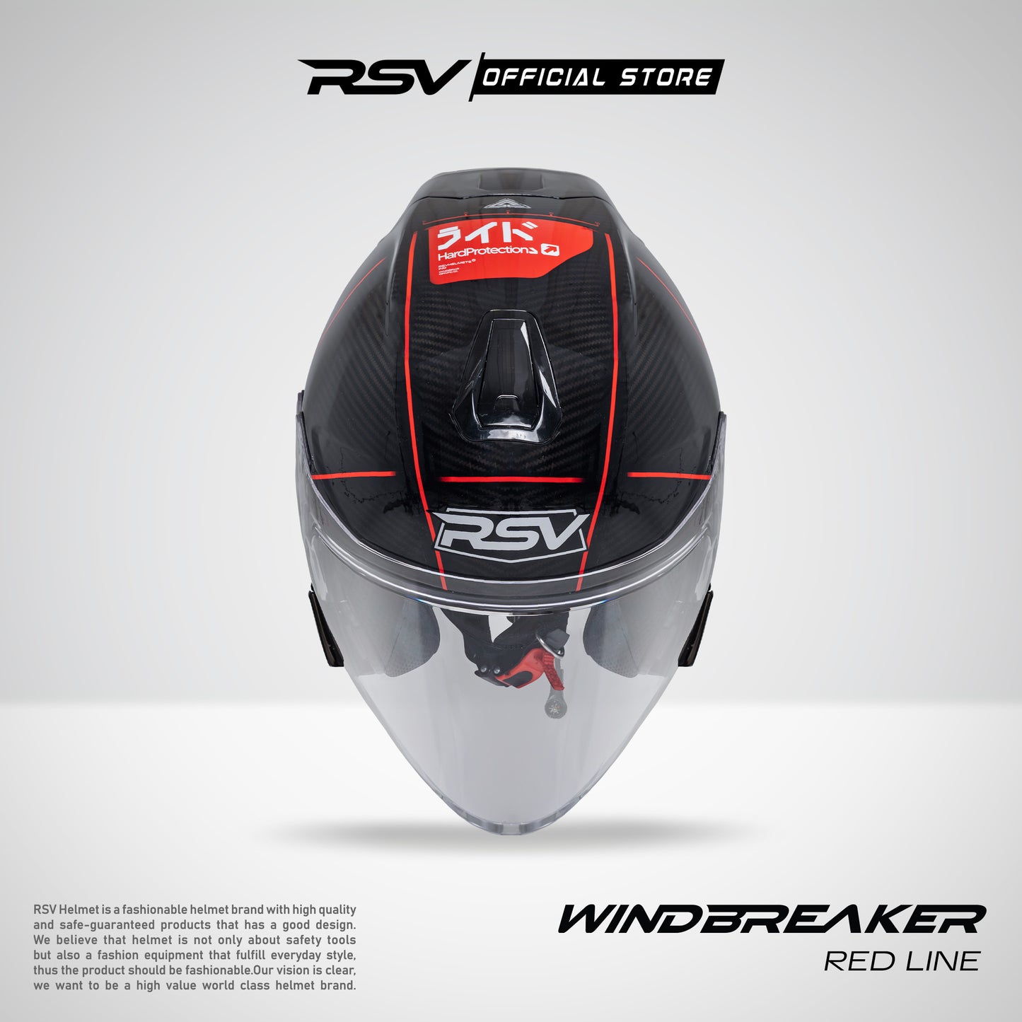 RSV Windbreaker Motif Redline Carbon Glossy Single Visor - Helm Half Face SNI Unisex