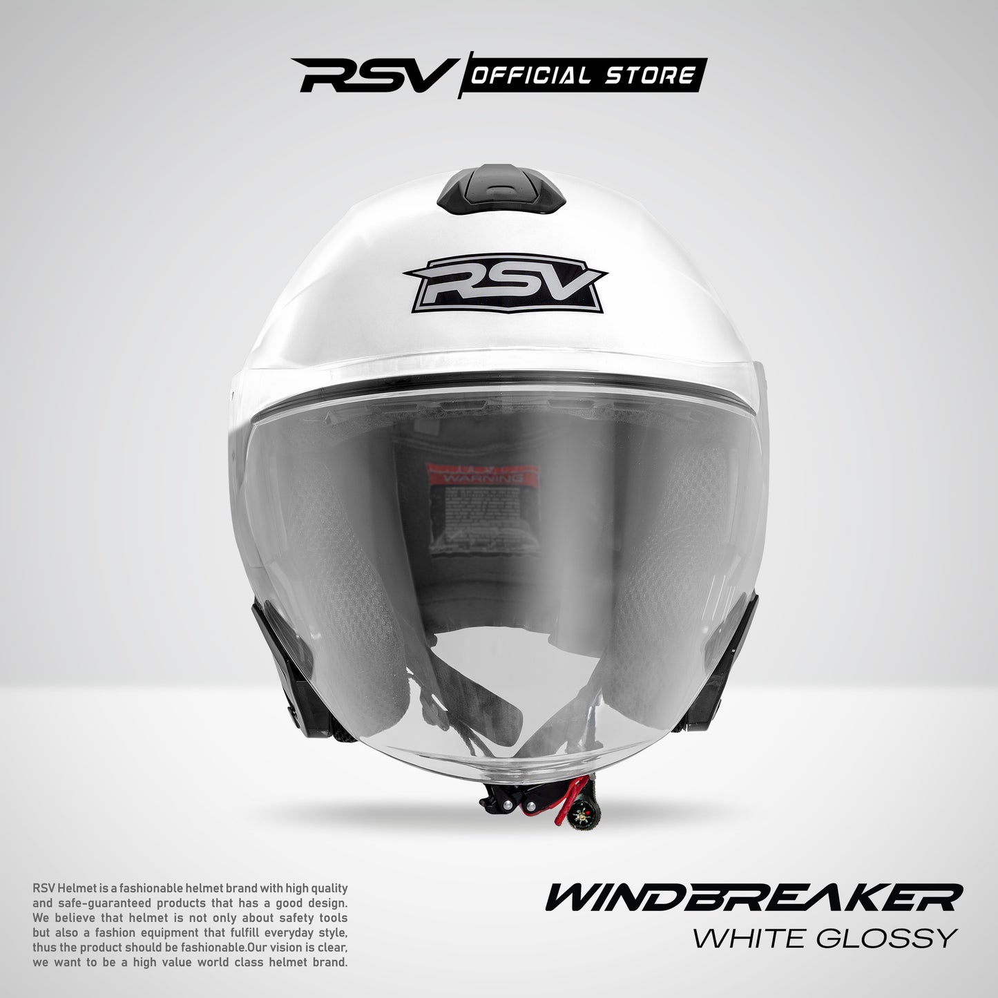 RSV Windbreaker Solid White Glossy Single Visor - Helm Half Face SNI Unisex