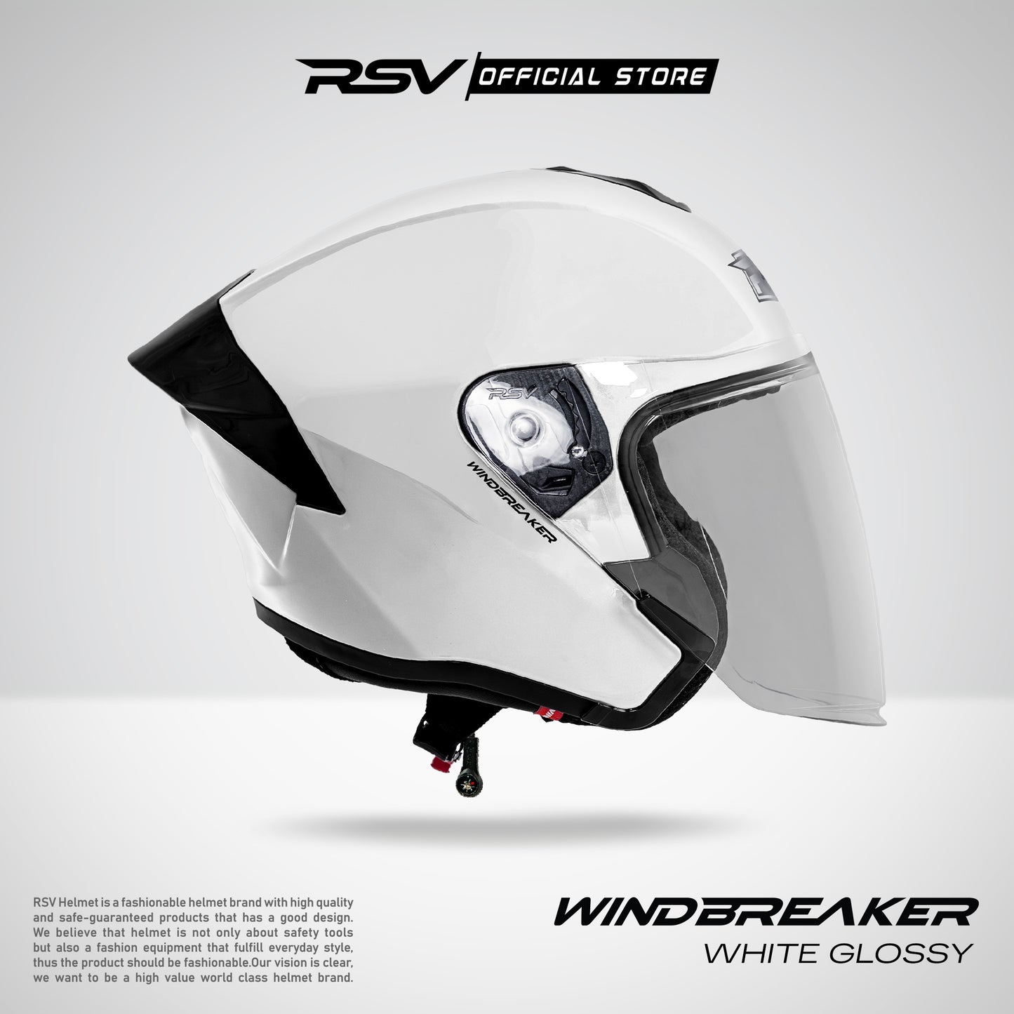 RSV Windbreaker Solid White Glossy Single Visor - Helm Half Face SNI Unisex