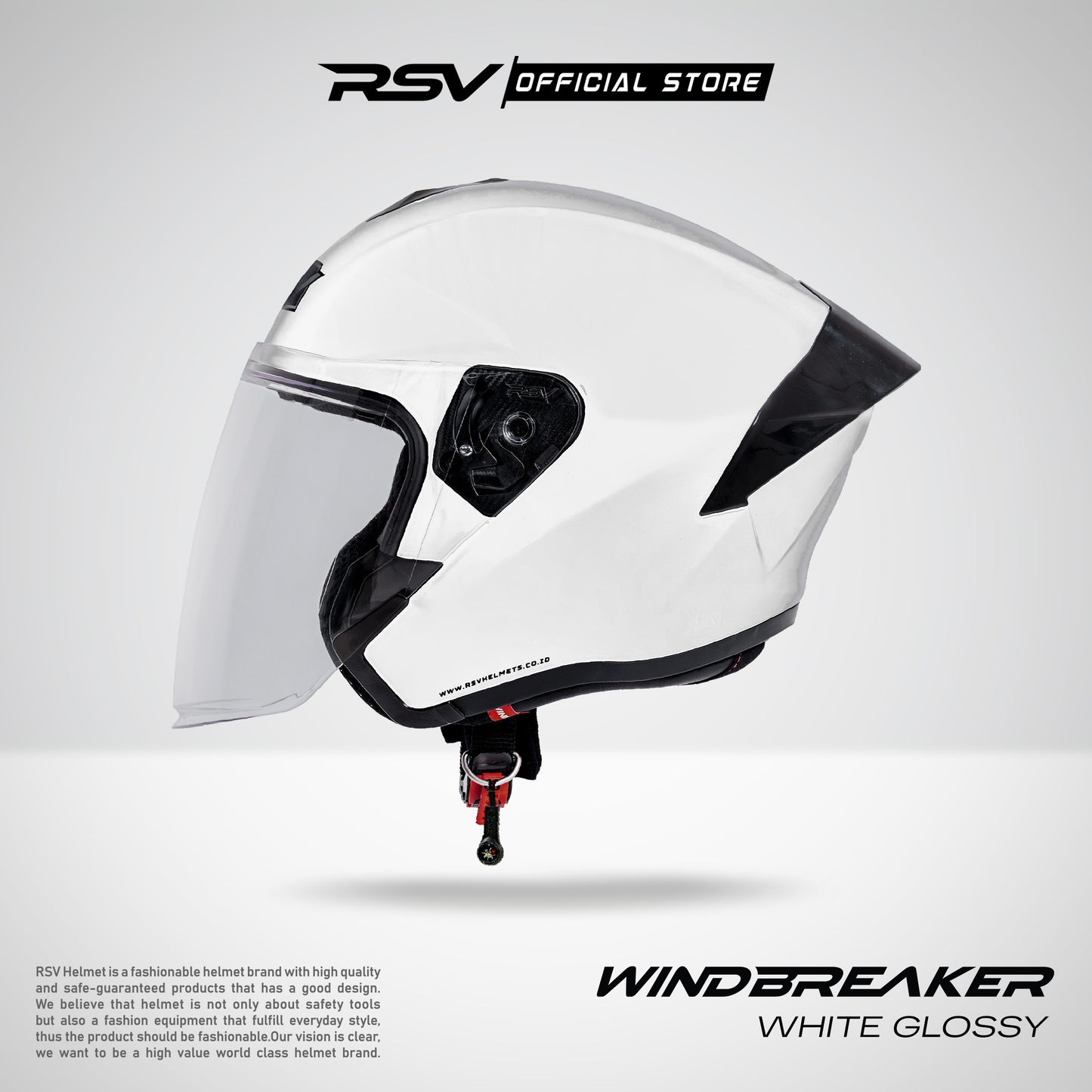 RSV Windbreaker Solid White Glossy Single Visor - Helm Half Face SNI Unisex